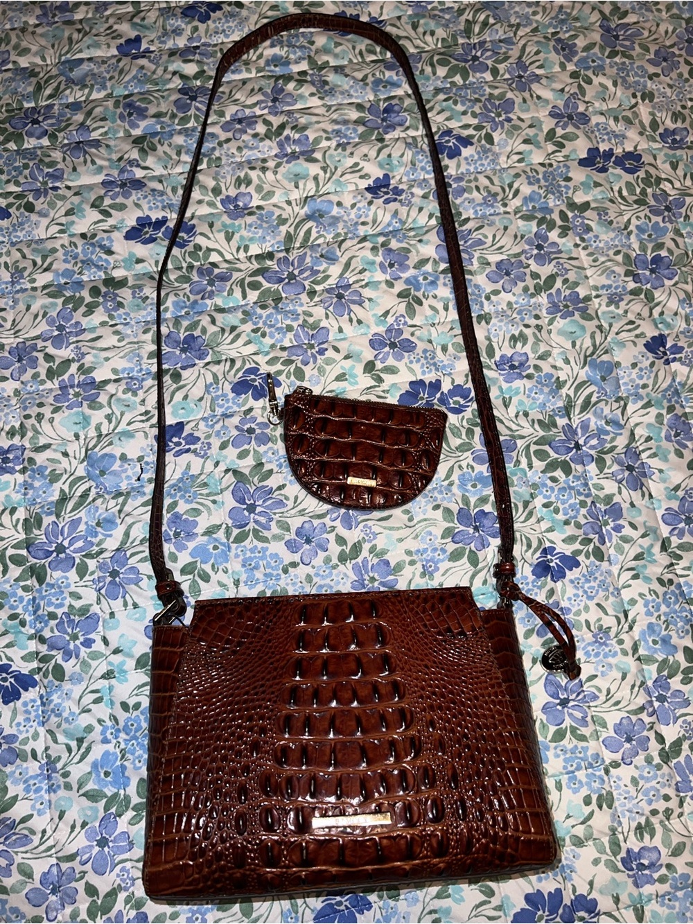 Brahmin Brown Croc-Embossed Crossbody with Coin Pouch